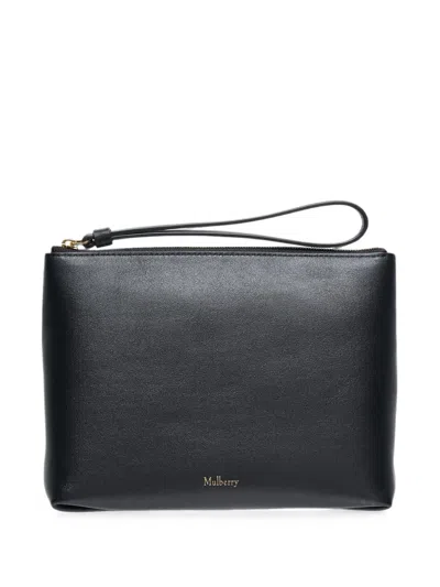 Mulberry Logo-print Leather Pouch In Black