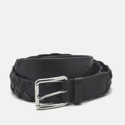 Pre-owned Mulberry M Buckle Belt Black Woven Leather