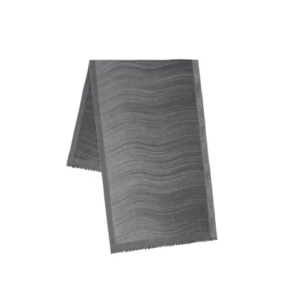 Mulberry Men's Wave Jacquard Logo Border Rectangular Scarf - Black-charcoal