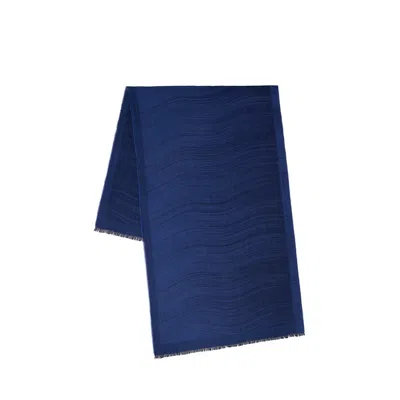 Mulberry Men's Wave Jacquard Logo Border Rectangular Scarf - Black-sapphire In Gold