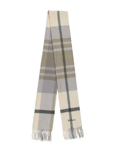 Pre-owned Mulberry Merino Wool Plaid Print Scarf In Neutrals