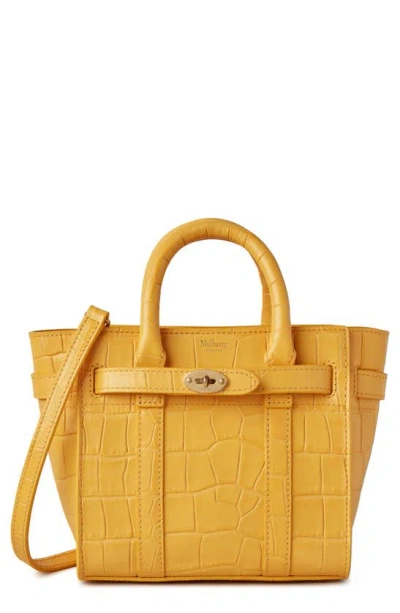Mulberry Micro Bayswater Croc Embossed Leather Satchel In Yellow