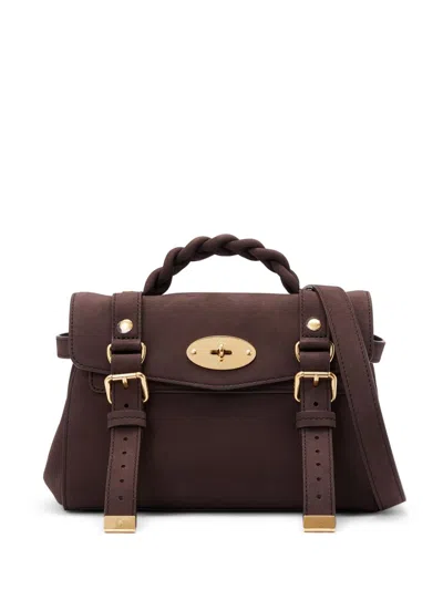 Mulberry Mini Alexa Nubuck Leather Satchel In Ebony Nubuck