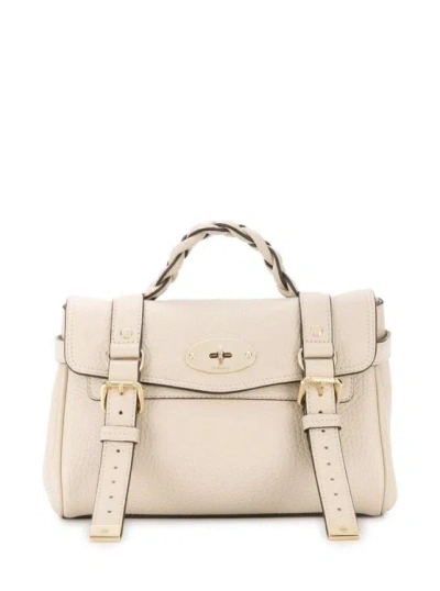 Mulberry Mini Alexa' White Handbag In Grainy Leather In Neutrals
