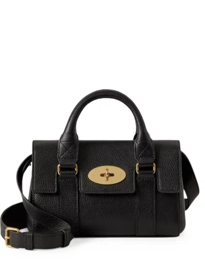 Mulberry Mini Bayswater Grained-leather Tote Bag In Black
