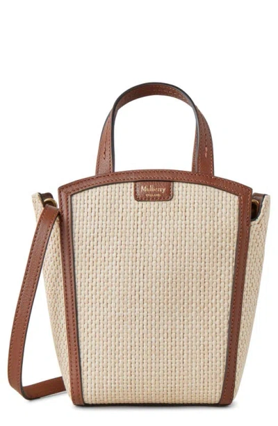 Mulberry Mini Clovelly Raffia Tote In Ecru-bright Oak