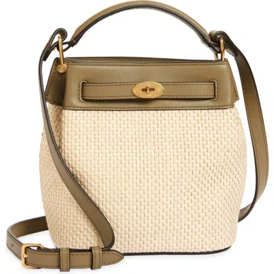 Mulberry Mini Islington Woven Raffia & Leather Bucket Bag In Green