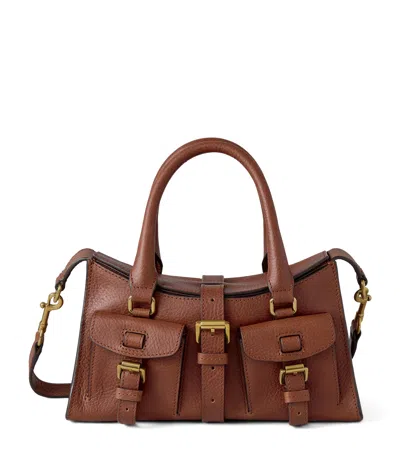 Mulberry Roxanne Brown Small Handbag With Adjustable And Removable Shoulder Strap And Two Front Pockets In Le