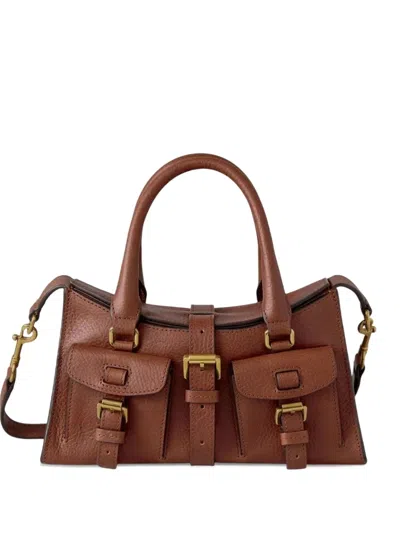 Mulberry Roxanne Brown Small Handbag With Adjustable And Removable Shoulder Strap And Two Front Pockets In Le