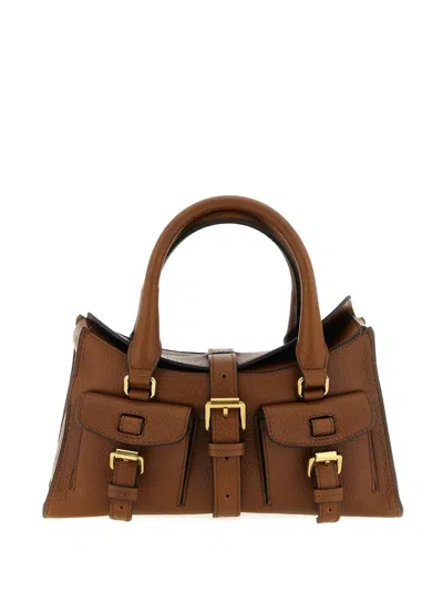 Mulberry Roxanne Brown Small Handbag With Adjustable And Removable Shoulder Strap And Two Front Pockets In Le
