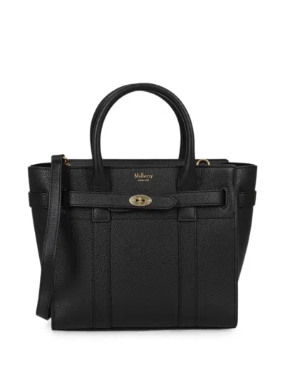 Mulberry Mini Zipped Bayswater Grained Tote Bag In Orange
