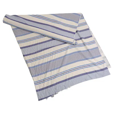 Pre-owned Mulberry Navy Striped Fabric By , Wide Width For Curtains Or Bedding In Purple