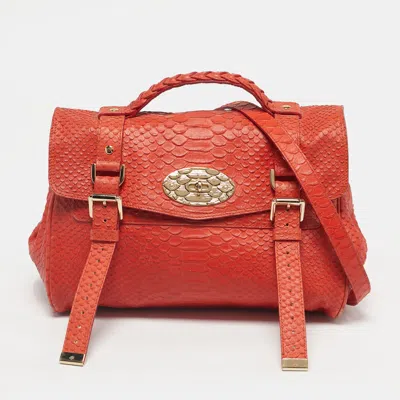Pre-owned Mulberry Orange Python Embossed Leather The Alexa Satchel
