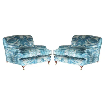 Pre-owned Mulberry Pair Of  Custom Made Howard Love Seat Armchairs Lemond Silk Velvet In Purple