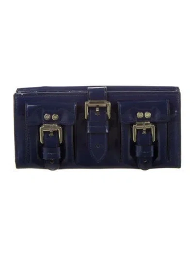 Pre-owned Mulberry Patent Leather Continental Wallet In Blue