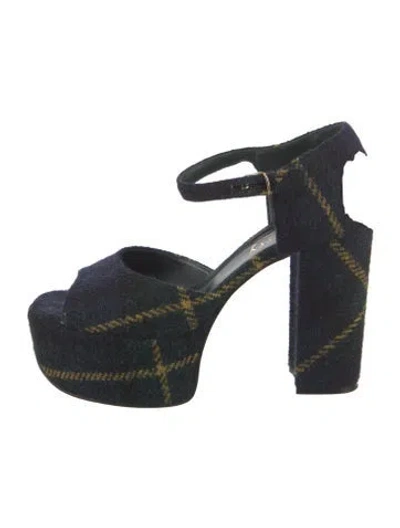 Pre-owned Mulberry Plaid Print Slingback Pumps In Blue