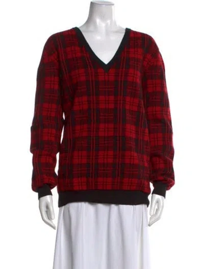 Pre-owned Mulberry Plaid Print V-neck Sweater In Red