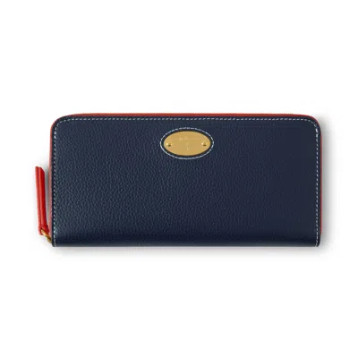 Mulberry Plaque 8 Card Leather Zip Wallet In Blue