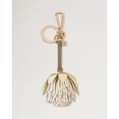 Mulberry Pom Pom Flower Keyring In Buttermilk-eggshell