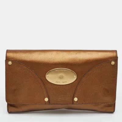 Pre-owned Mulberry Poppy Metallic Leather Clutch In Silver
