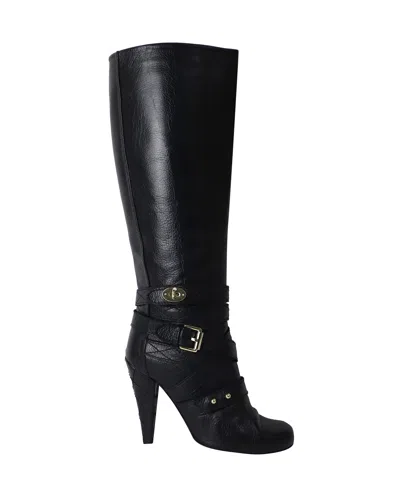Mulberry Postman's Lock Knee High Boots In Black Leather