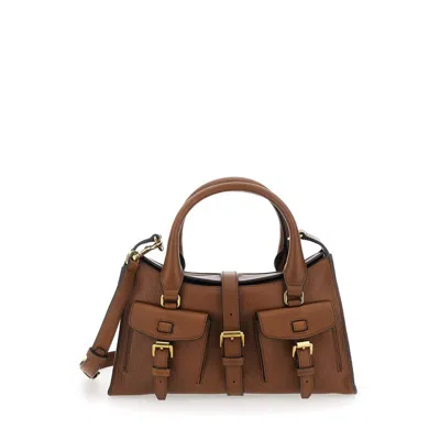 Mulberry Roxanne Brown Small Handbag With Adjustable And Removable Shoulder Strap And Two Front Pockets In Le