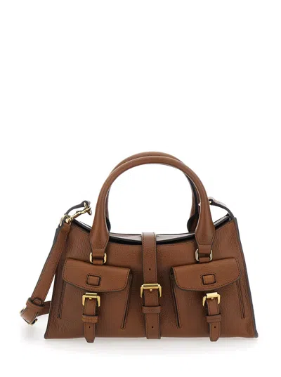 Mulberry Roxanne Brown Small Handbag With Adjustable And Removable Shoulder Strap And Two Front Pockets In Le