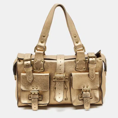 Pre-owned Mulberry Roxanne Gold Leather Satchel
