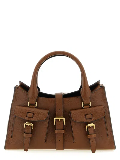 Mulberry Roxanne Brown Small Handbag With Adjustable And Removable Shoulder Strap And Two Front Pockets In Le