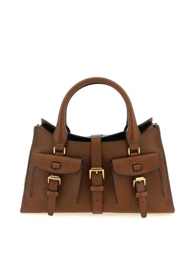 Mulberry Roxanne Brown Small Handbag With Adjustable And Removable Shoulder Strap And Two Front Pockets In Le