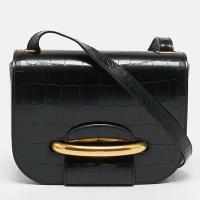 Pre-owned Mulberry Selwood Black Croc Embossed Leather Shoulder Bag