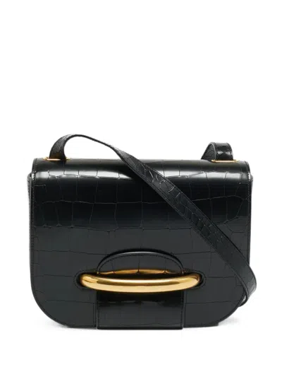 Pre-owned Mulberry Selwood Croc-embossed Shoulder Bag In Black