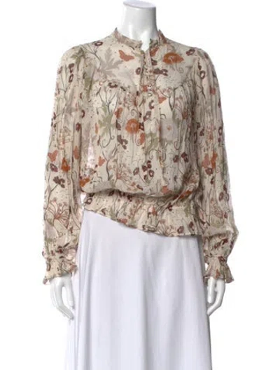 Pre-owned Mulberry Silk Floral Print Blouse In Neutrals