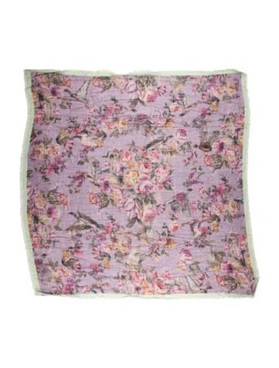 Pre-owned Mulberry Silk Floral Print Scarf In Purple