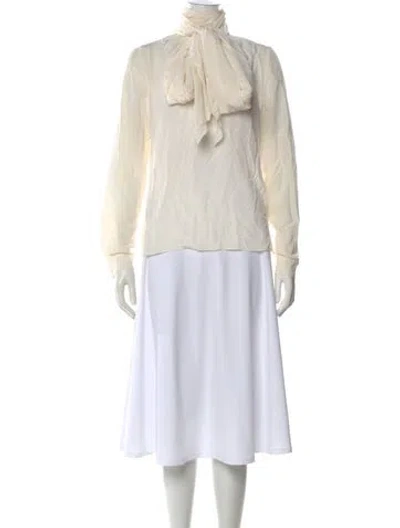 Pre-owned Mulberry Silk Tie Neck Blouse In Neutral