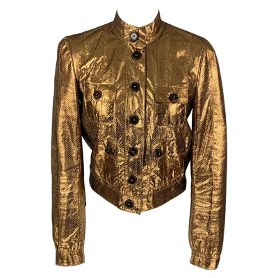 Pre-owned Mulberry Size 6 Gold Leather Metallic Snake Skin Buttoned Jacket In Purple
