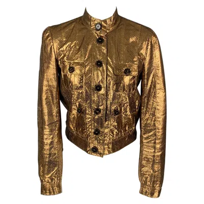Pre-owned Mulberry Size 8 Gold Leather Metallic Buttoned Jacket In Purple