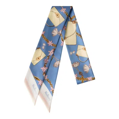 Mulberry Skinny Scarf Lana Bag & Chains Brighton Blue & Buttermilk Recycled Polyester In Multi
