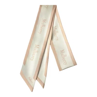 Mulberry Skinny Scarf Logo Boarder Maple & Chalk Recycled Polyester In Green