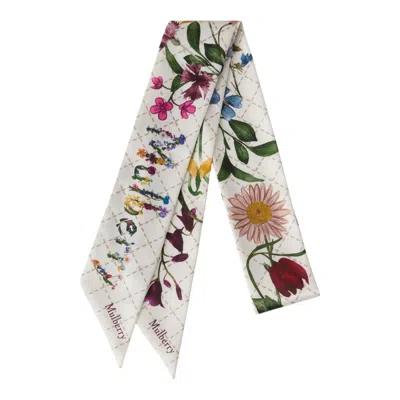Mulberry Skinny Scarf Wild Floral Eggshell Recycled Polyester In White