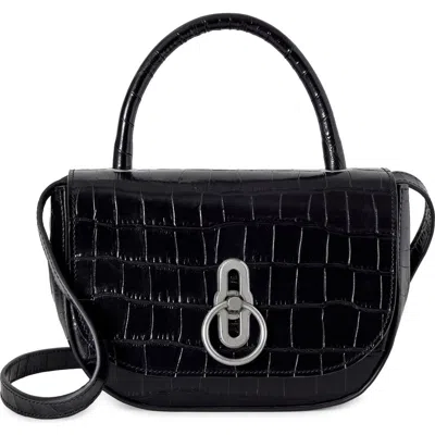 Mulberry Small Amberley Croc Embossed Patent Leather Top Handle Bag In Purple