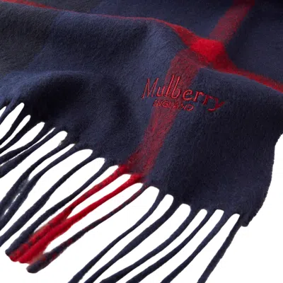 Mulberry Small Check Merino Wool Scarf Night Sky & Lancaster Red Merino Wool In Blue