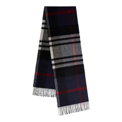 Mulberry Small Check Merino Wool Scarf Night Sky & Lancaster Red Merino Wool In Blue