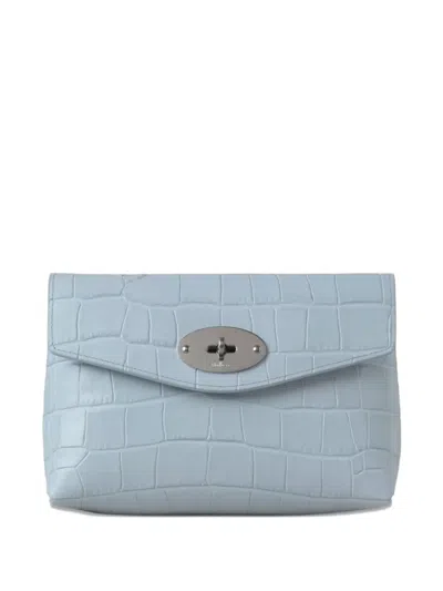 Mulberry Small Darley Crocodile-effect Makeup Bag In Blue