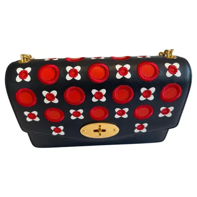 Pre-owned Mulberry Small Darley Handbag In Midnight, Red And White Silky Calf Geo-floral