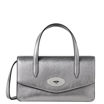 Mulberry Small Darley Top Handle Pewter Metallic Calf Nappa In Orange