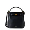 Mulberry Small Islington Black Bucket Bag With Twist Lock Closure In Hammered Leather In Blue