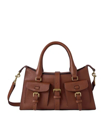 Mulberry Roxanne Brown Small Handbag With Adjustable And Removable Shoulder Strap And Two Front Pockets In Le