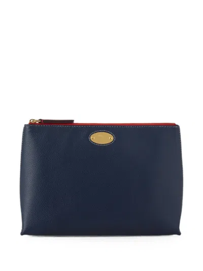 Mulberry Small Logo-plaque Cosmetic Pouch In Blue