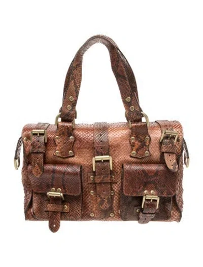 Pre-owned Mulberry Snakeskin Top Handle Bag In Brown